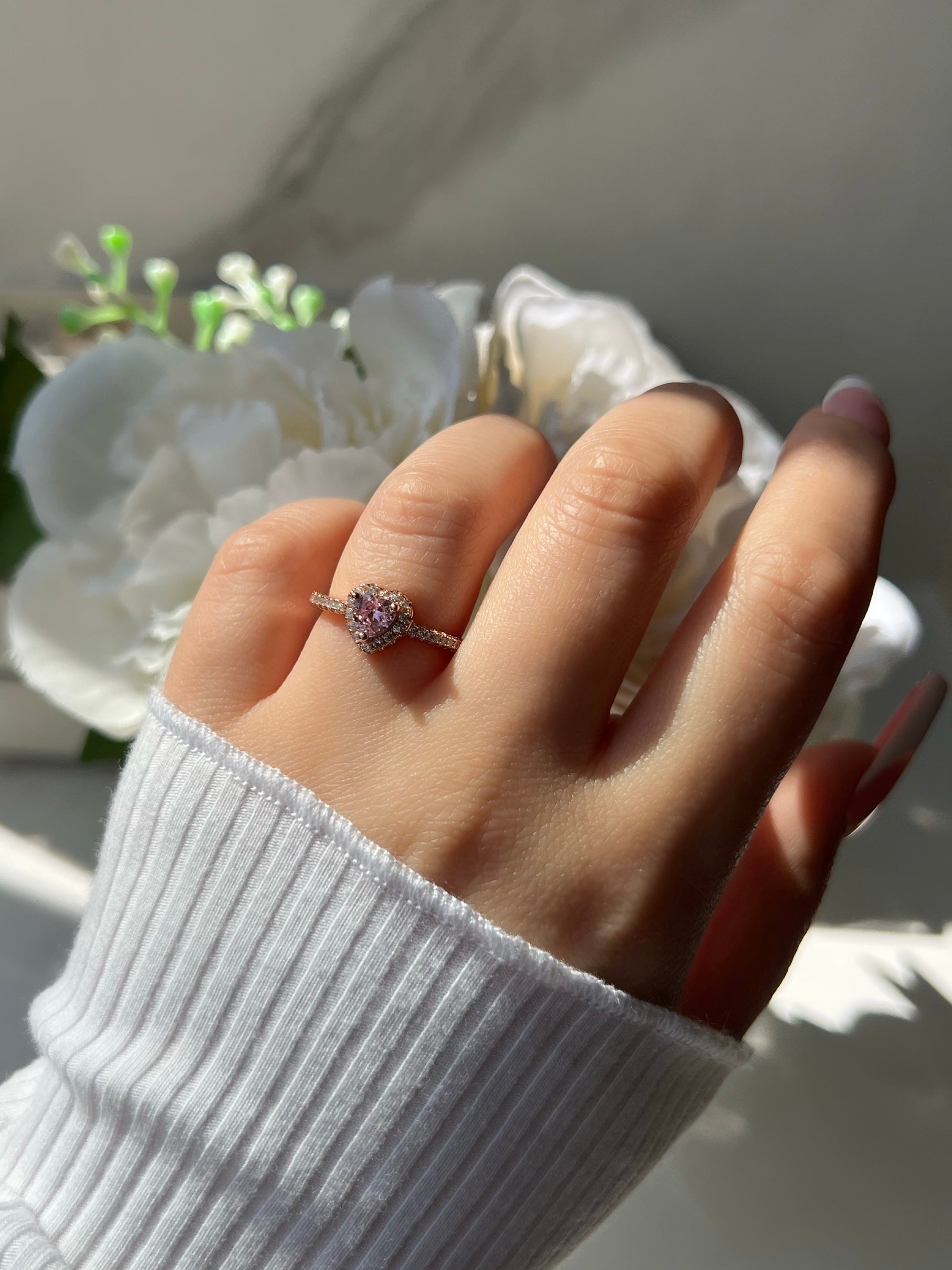 Mini Elina Heart Sterling Silver Halo Ring- Rose Gold