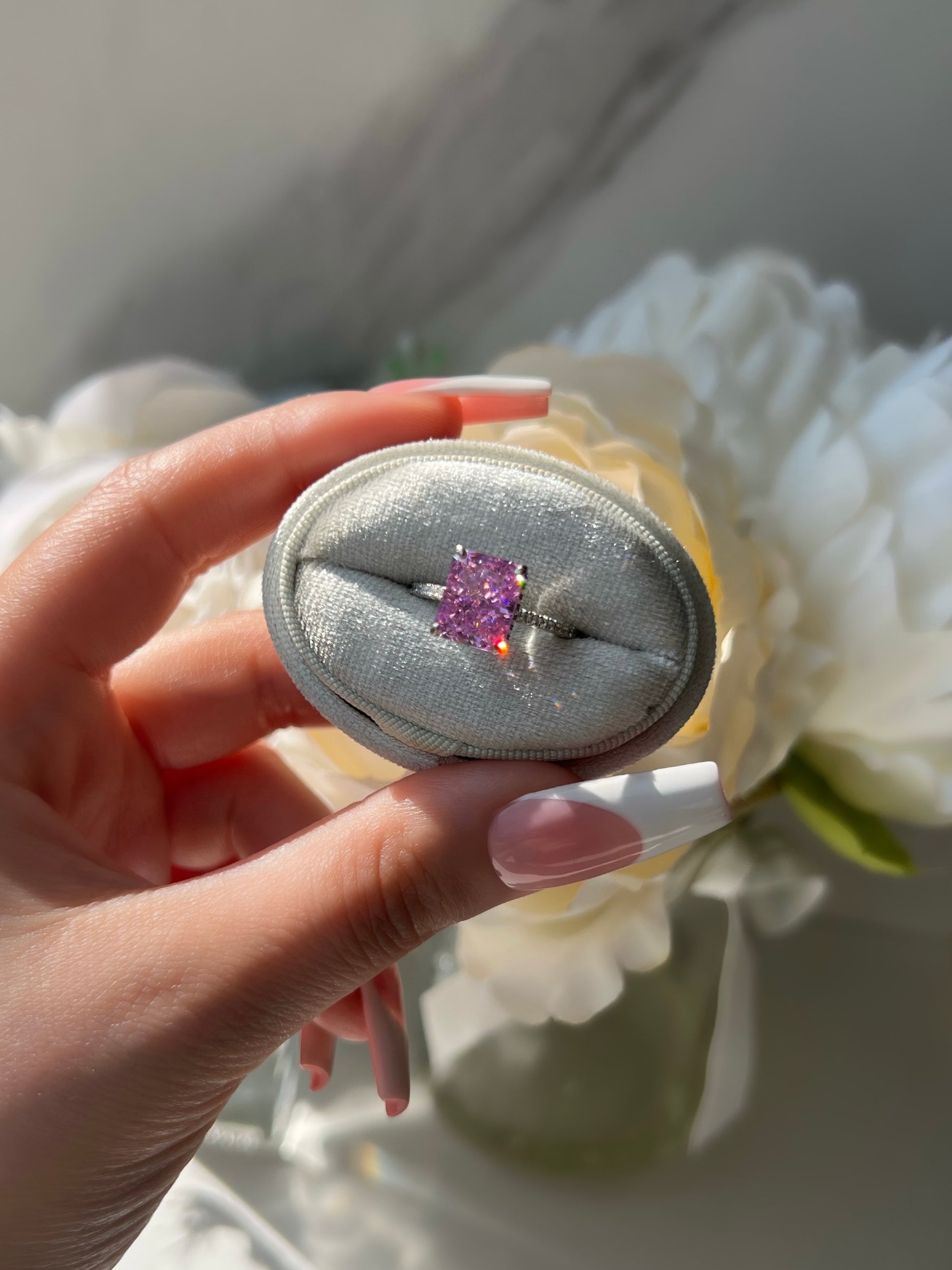 Cecilia Radiant Cut Sterling Silver Ring- Mulberry