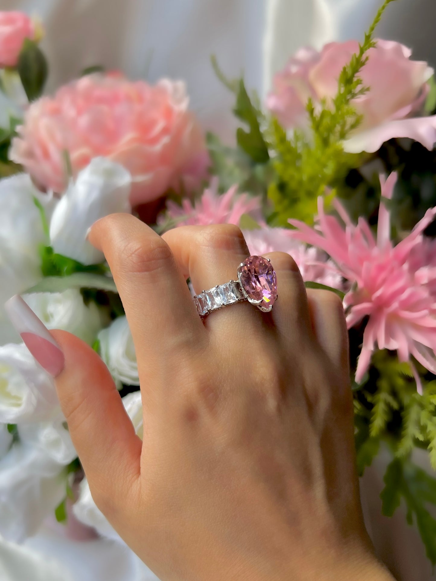Pear Cut Baguette Ring- Pink