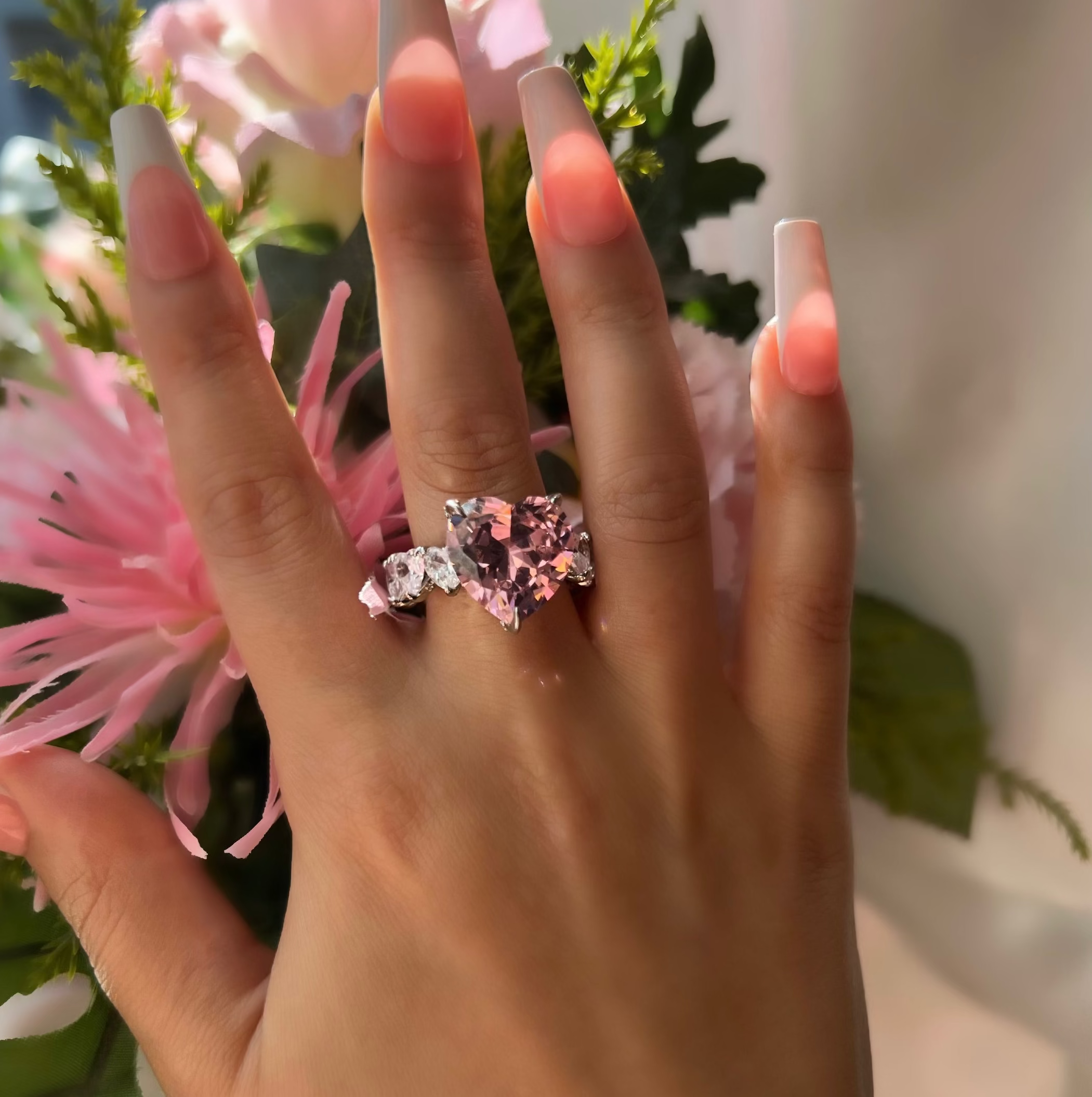 Queen Heart Cubic Zirconia Ring- Pink