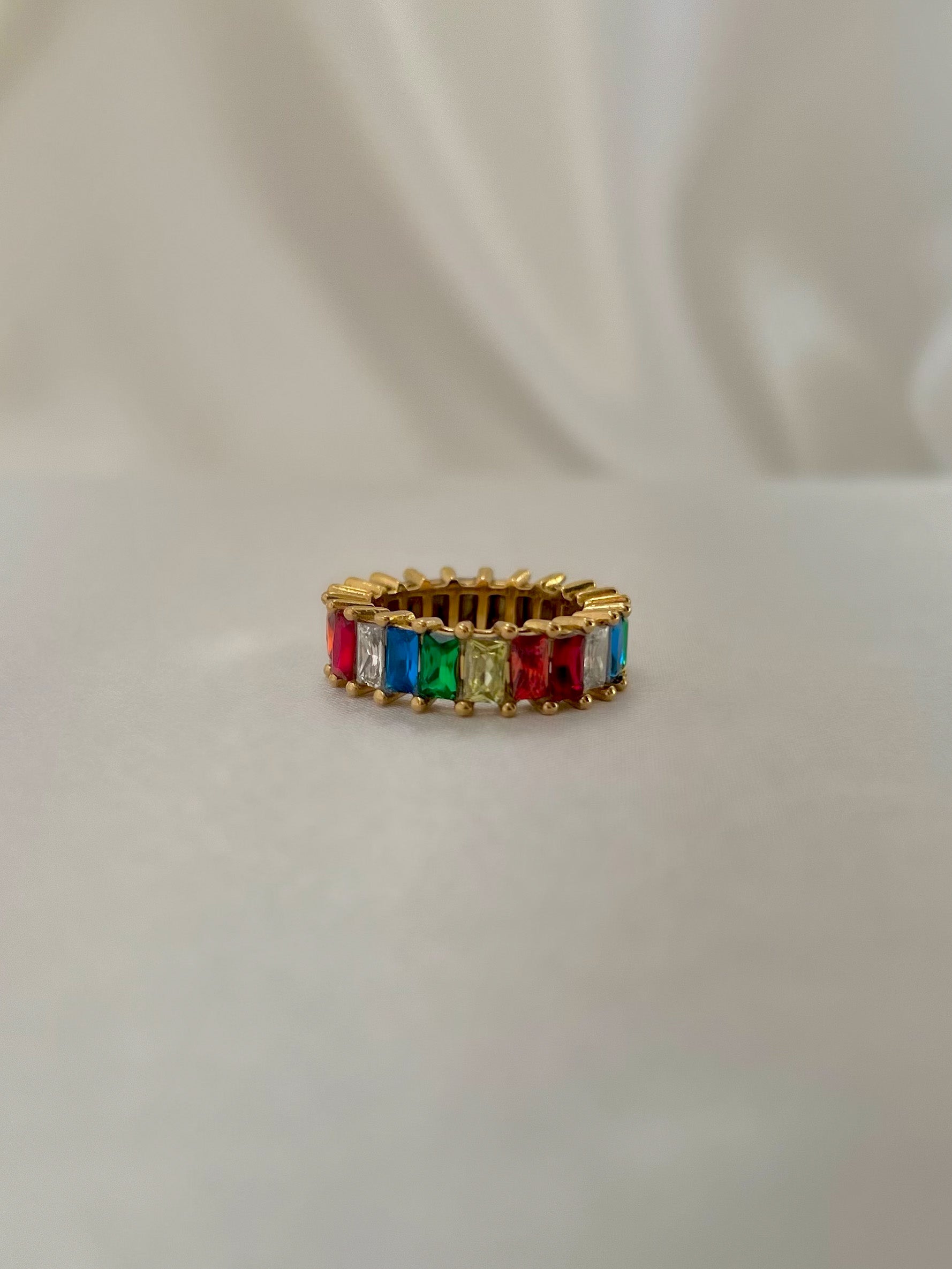 Gold Rainbow Cubic Zirconia Eternity Band Ring
