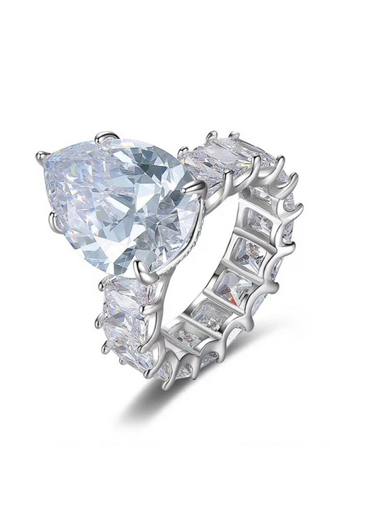Pear Cut Baguette Ring- Silver