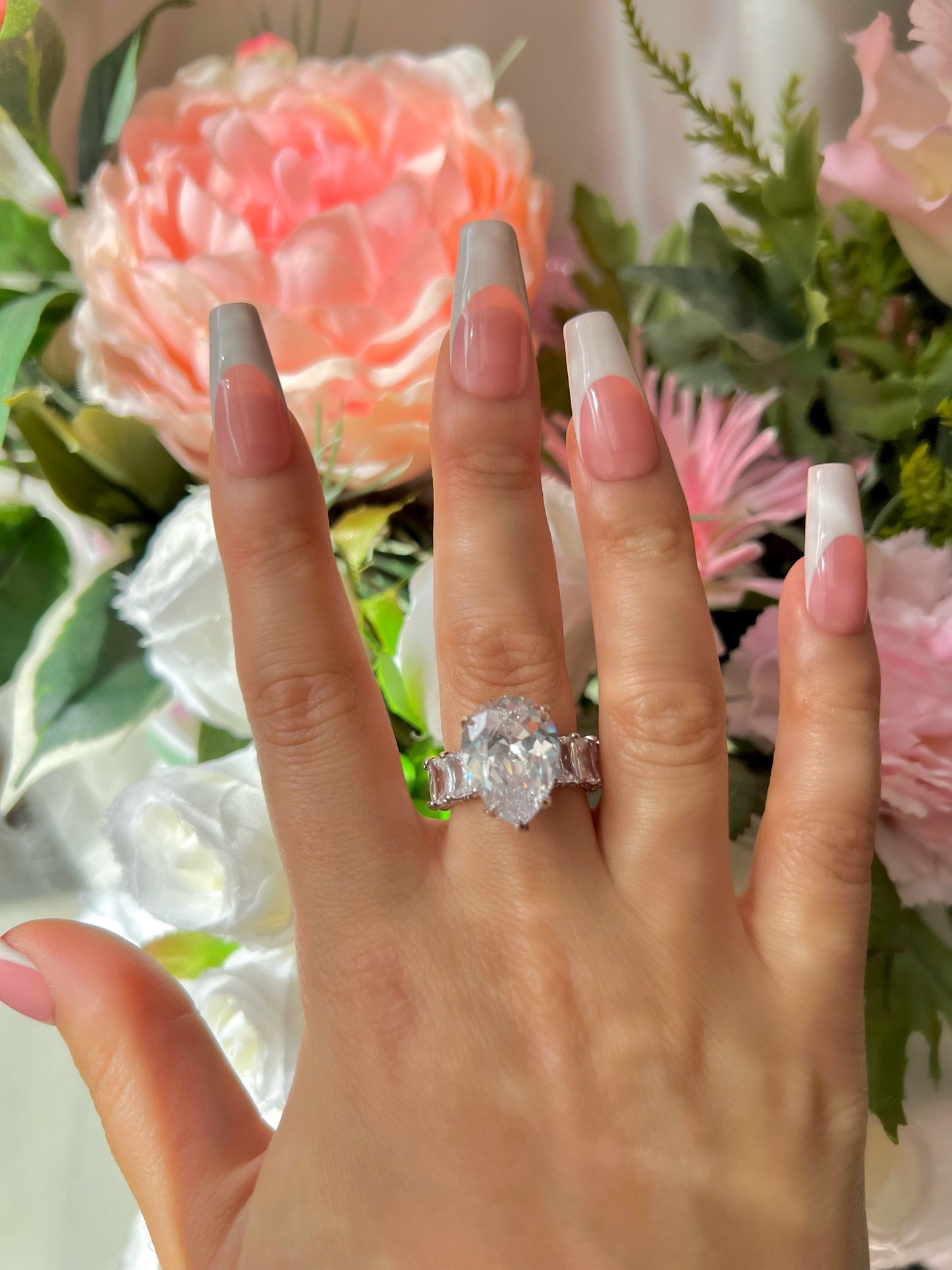 Pear Cut Baguette Ring- Silver