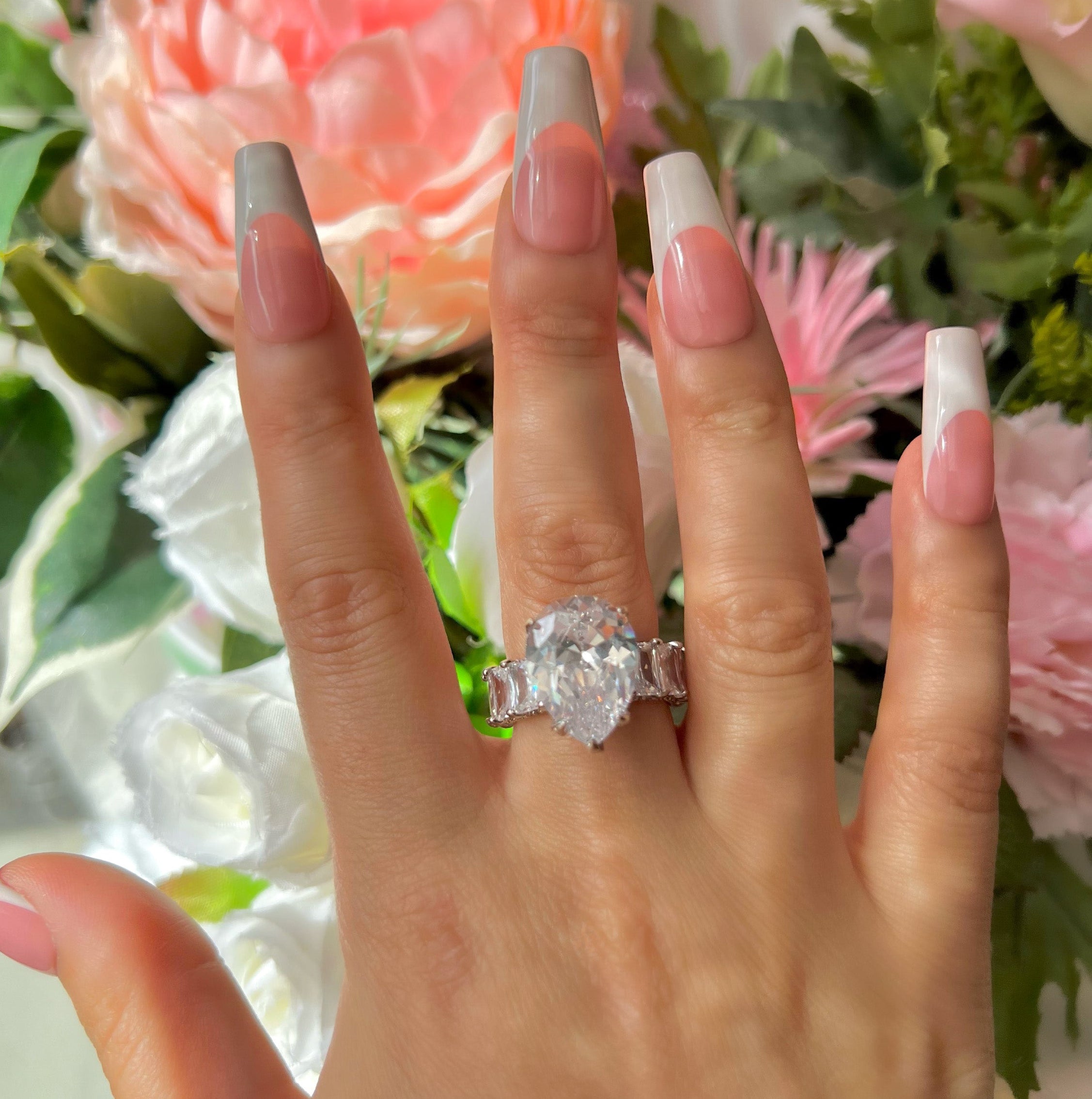 Pear Cut Baguette Ring- Silver