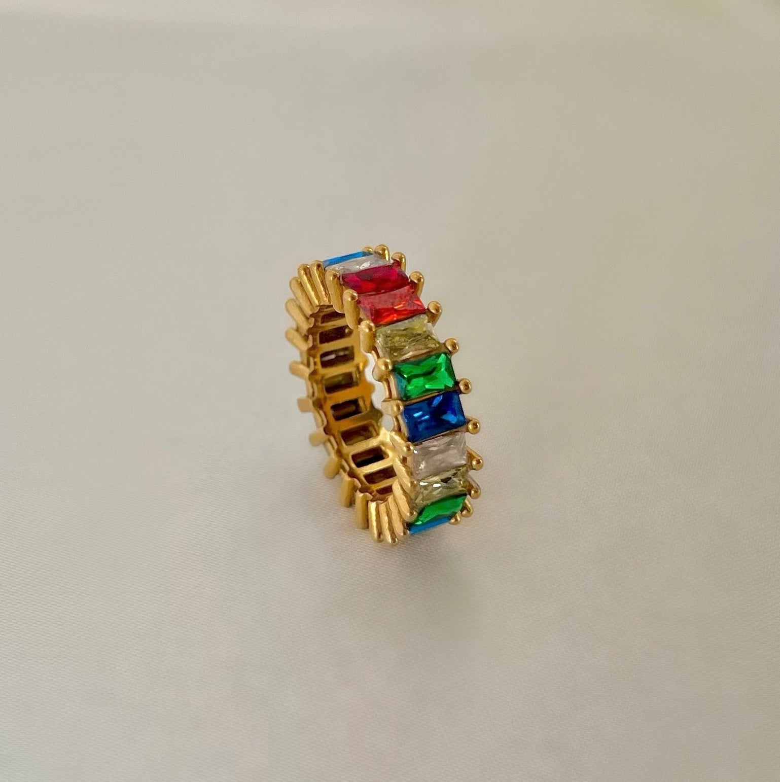 Gold Rainbow Cubic Zirconia Eternity Band Ring