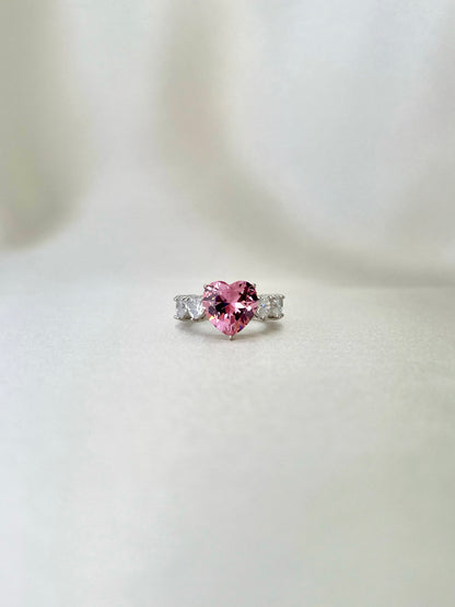 Princess Heart Cubic Zirconia Ring- Pink