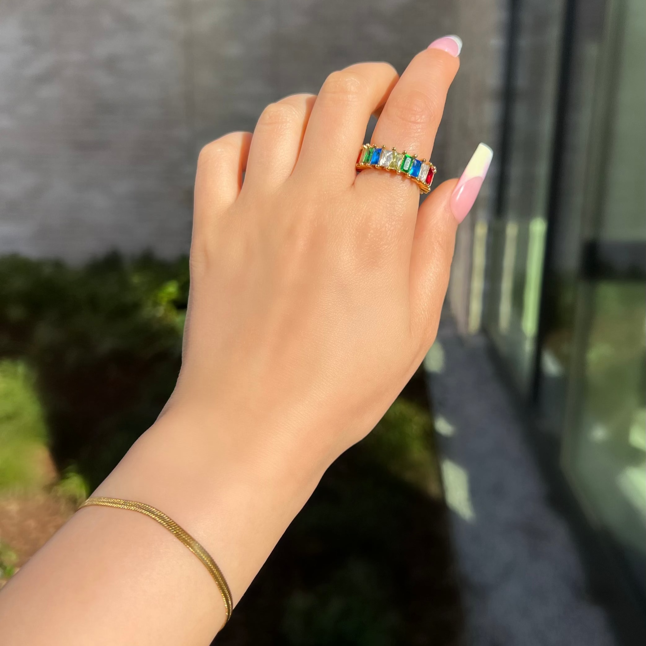 Gold Rainbow Cubic Zirconia Eternity Band Ring