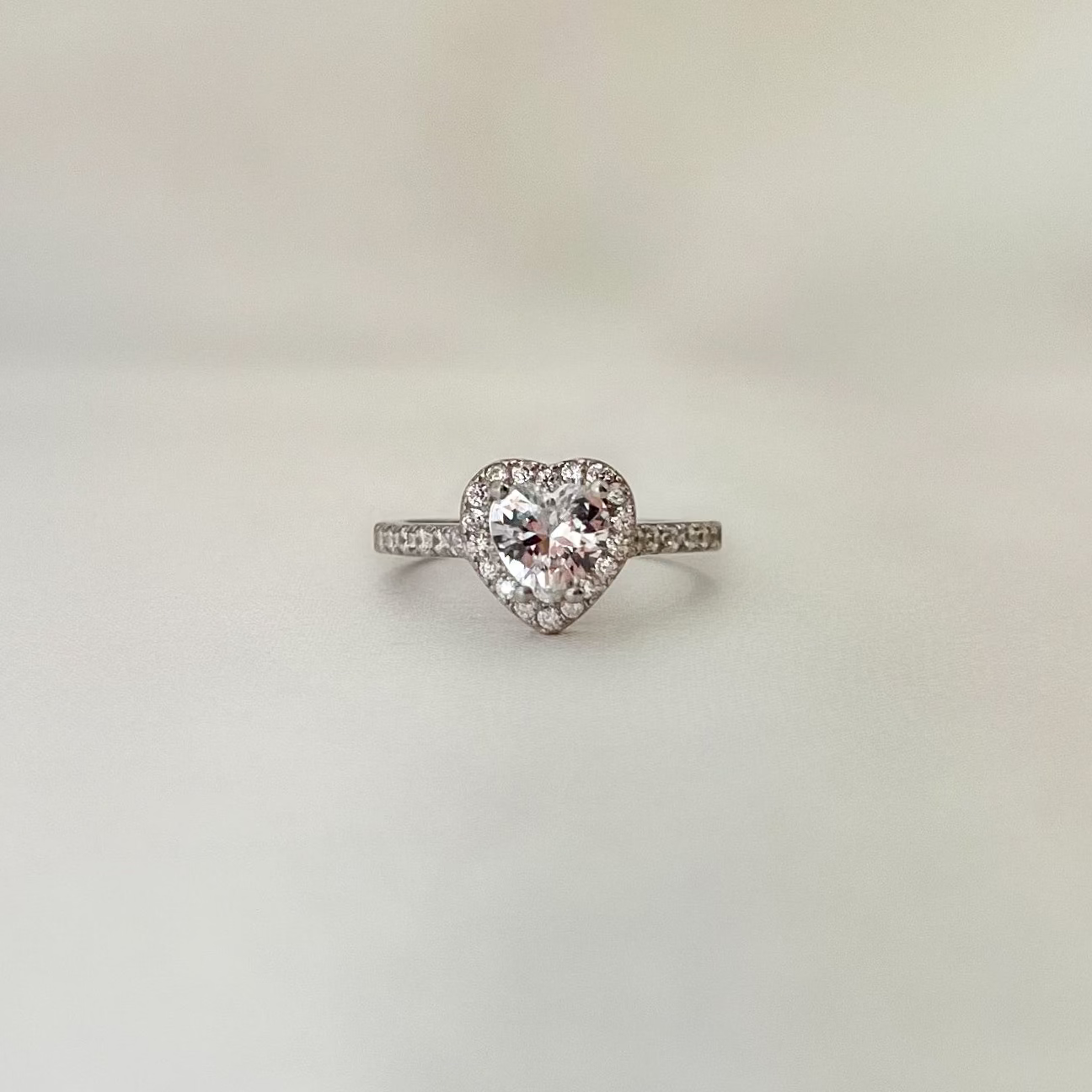 Elina Heart Sterling Silver Halo Ring- Silver