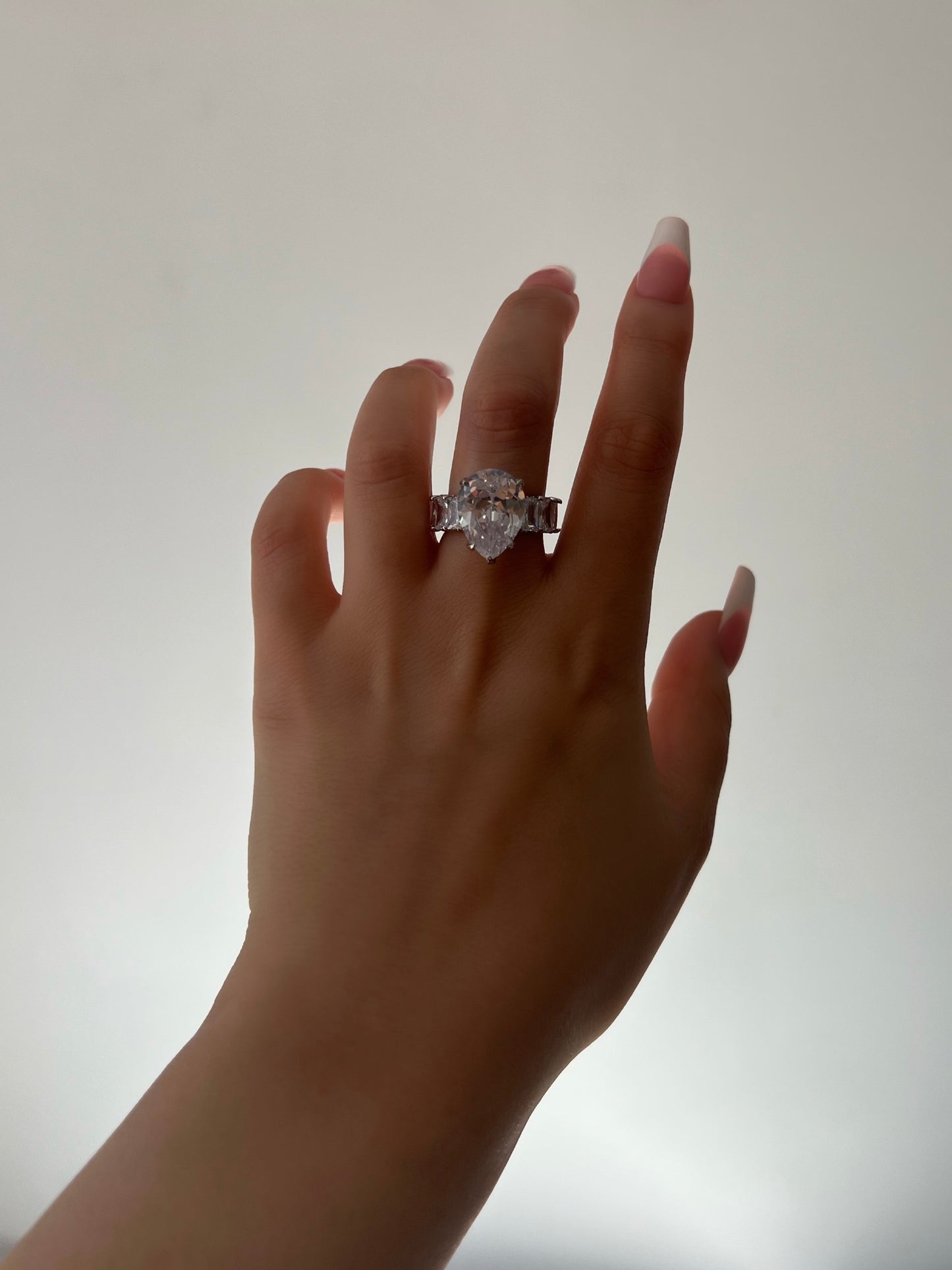 Pear Cut Baguette Ring- Silver