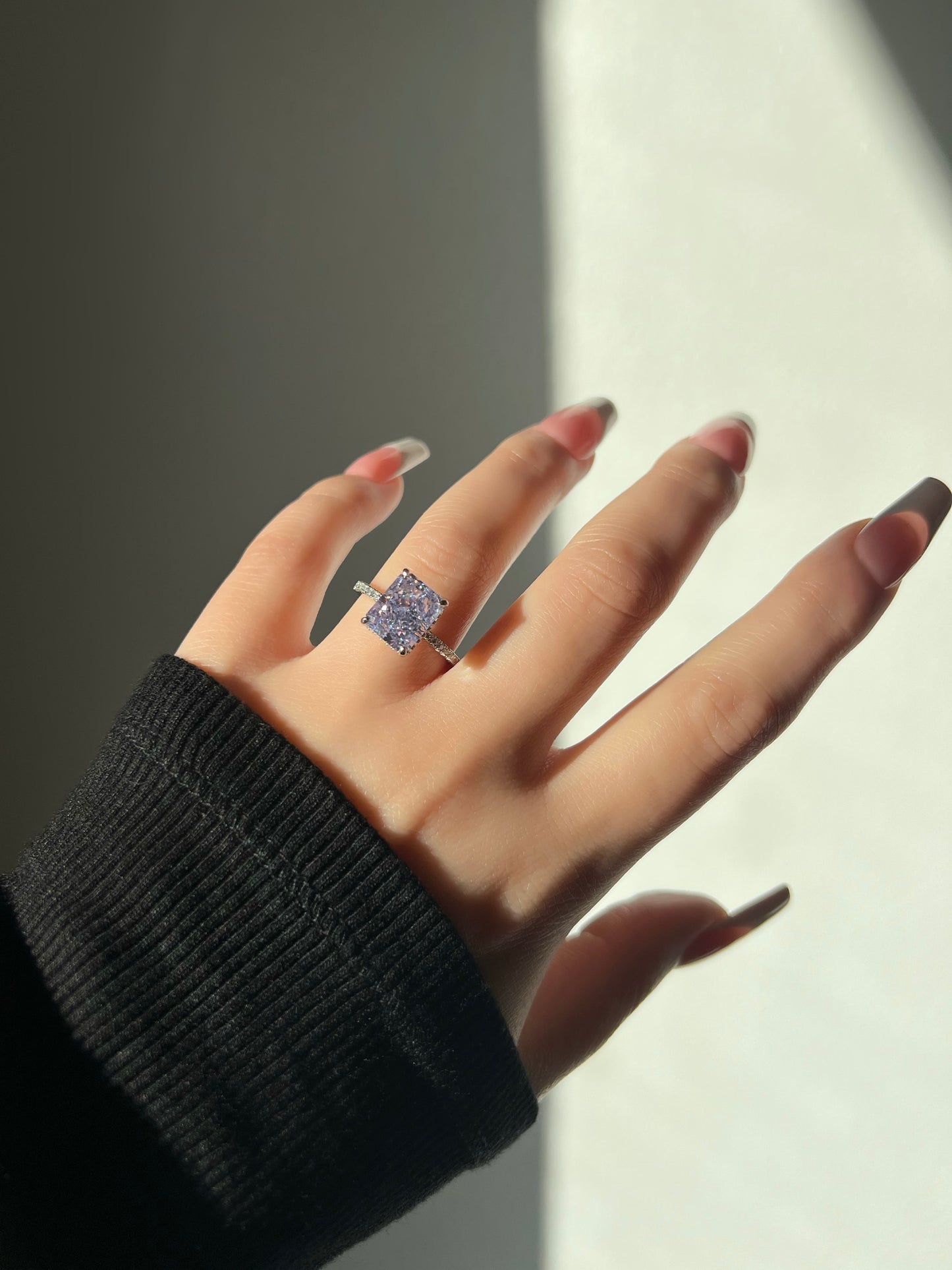 Cecilia Radiant Cut Sterling Silver Ring- Lavender