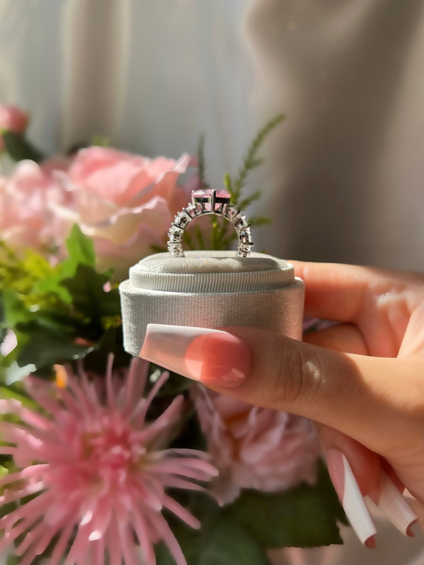 Princess Heart Cubic Zirconia Ring- Pink