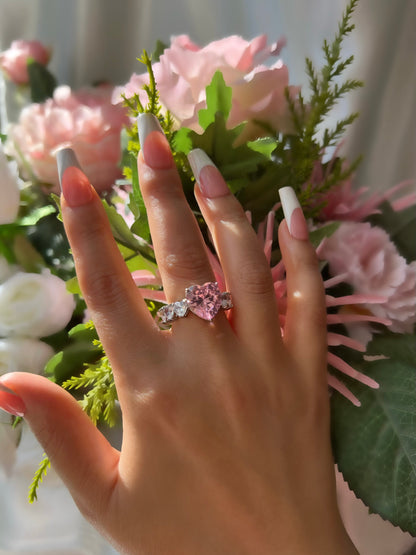 Princess Heart Cubic Zirconia Ring- Pink