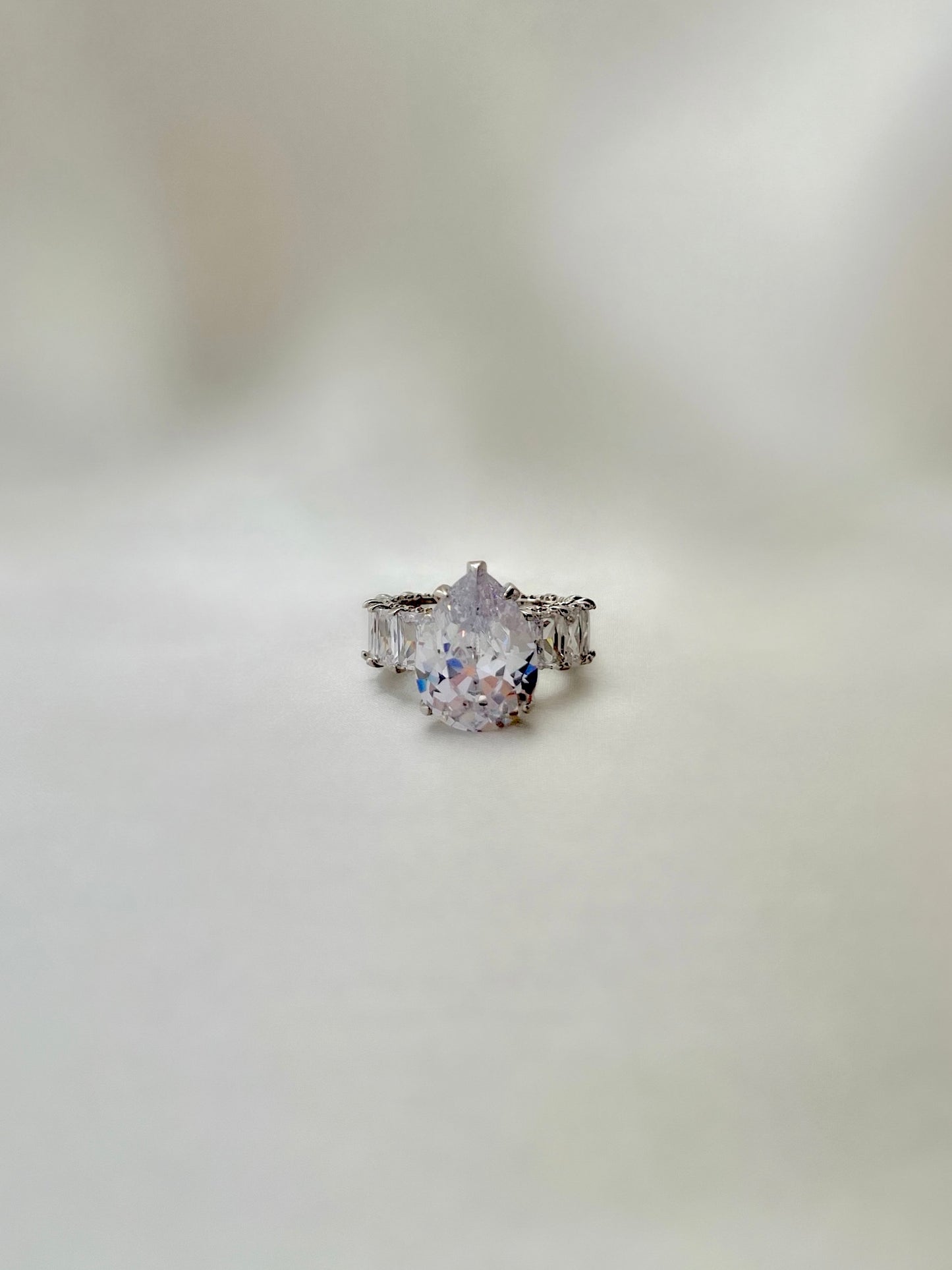Pear Cut Baguette Ring- Silver