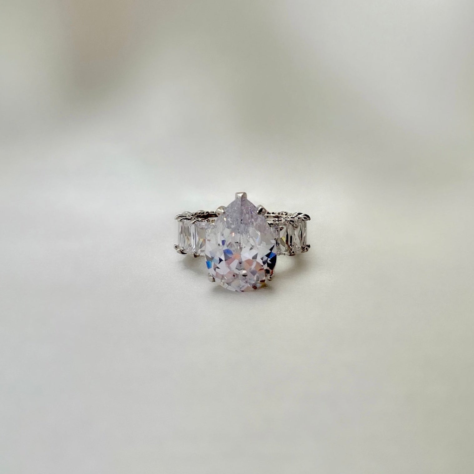 Pear Cut Baguette Ring- Silver