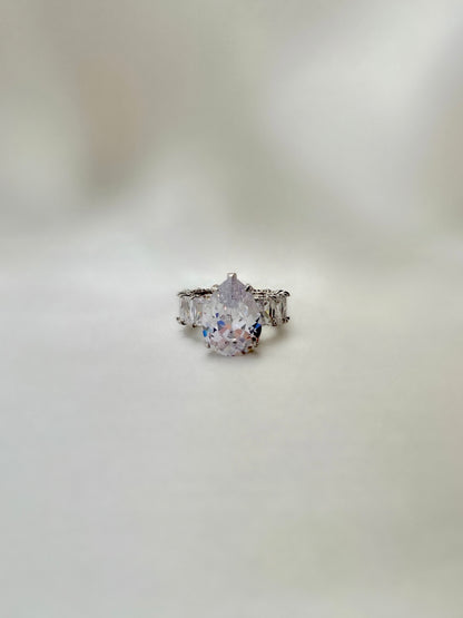 Pear Cut Baguette Ring- Silver