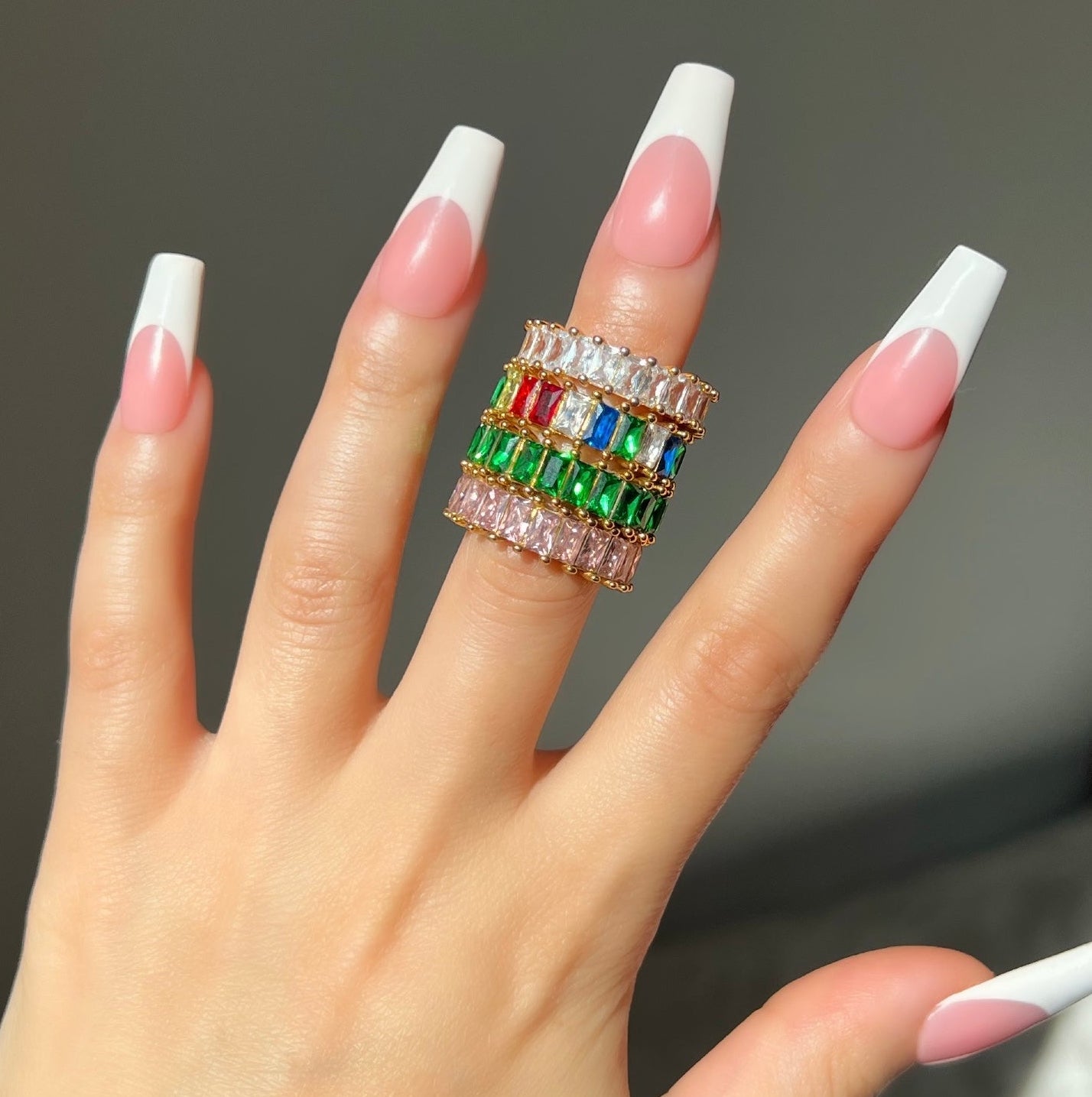 Emerald Green Cubic Zirconia Eternity Band Ring