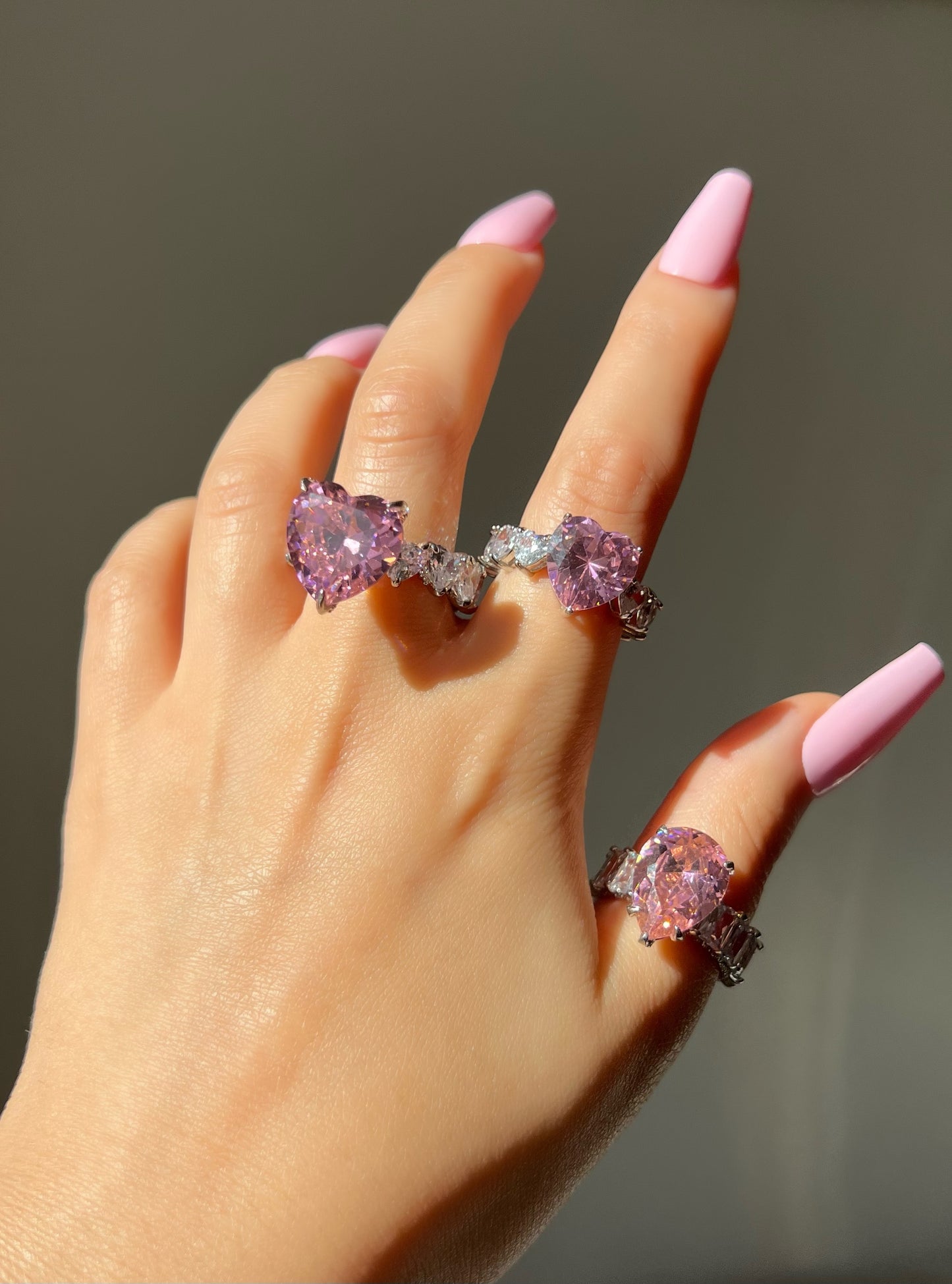 Princess Heart Cubic Zirconia Ring- Pink