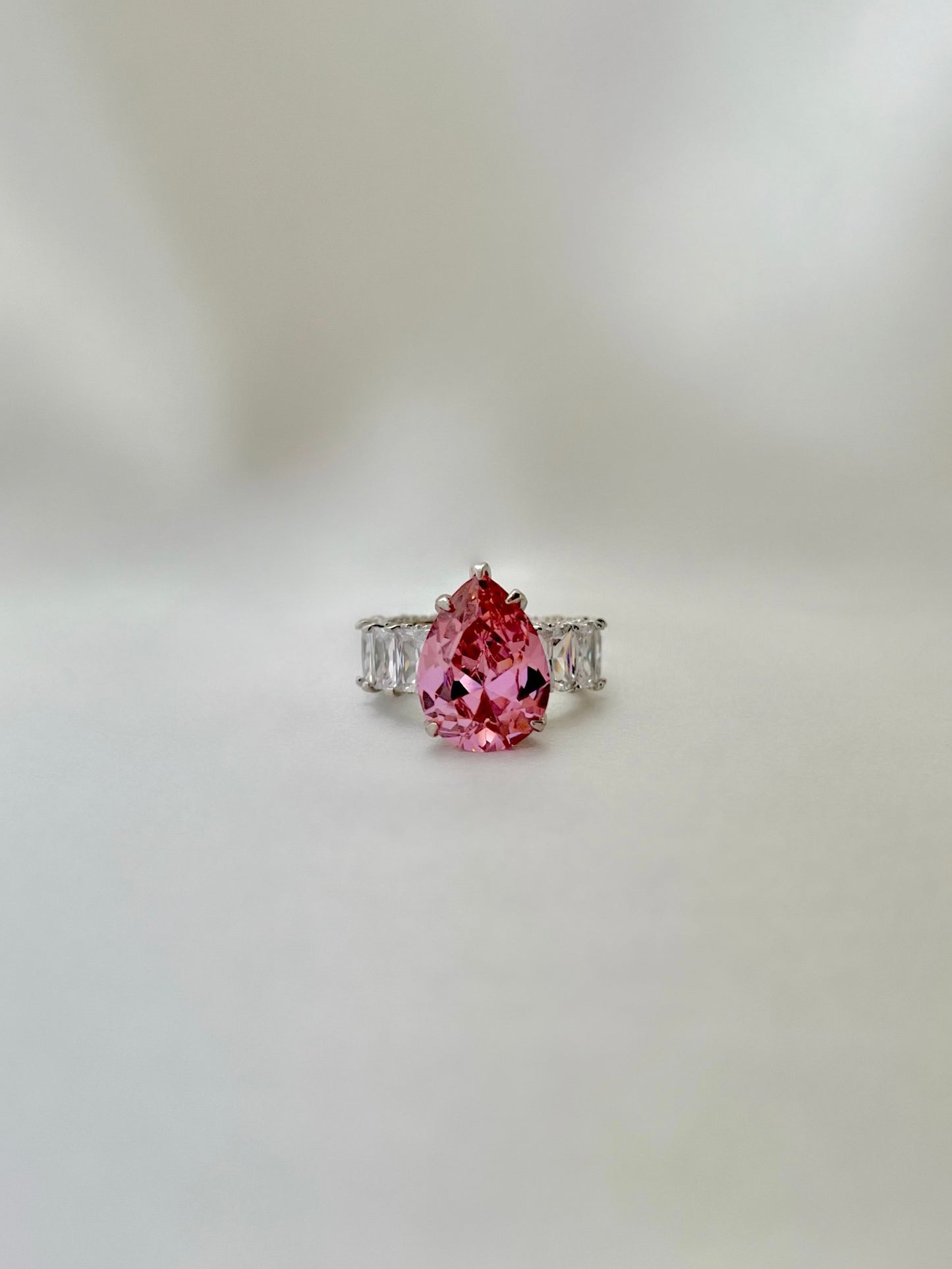 Pear Cut Baguette Ring- Pink