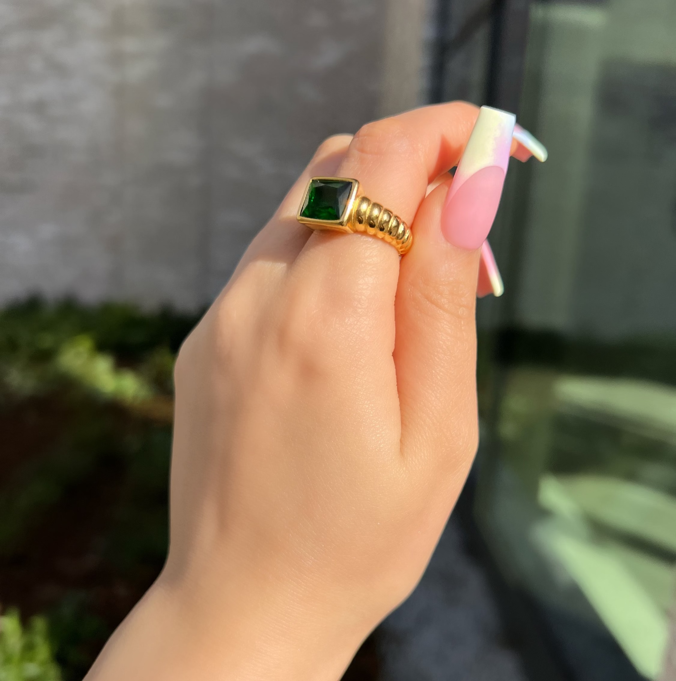 Lana Emerald Green Croissant Signet Ring
