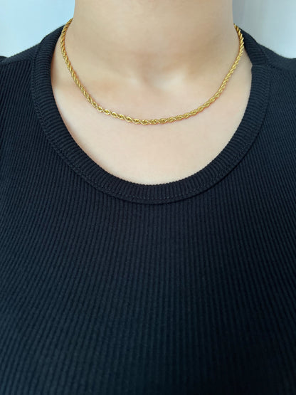 Gold Twist Rope Chain Necklace- 3mm