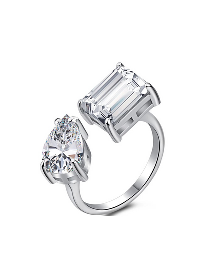 Kylie Resizable Two Stone Sterling Silver Ring (Pre-Order)