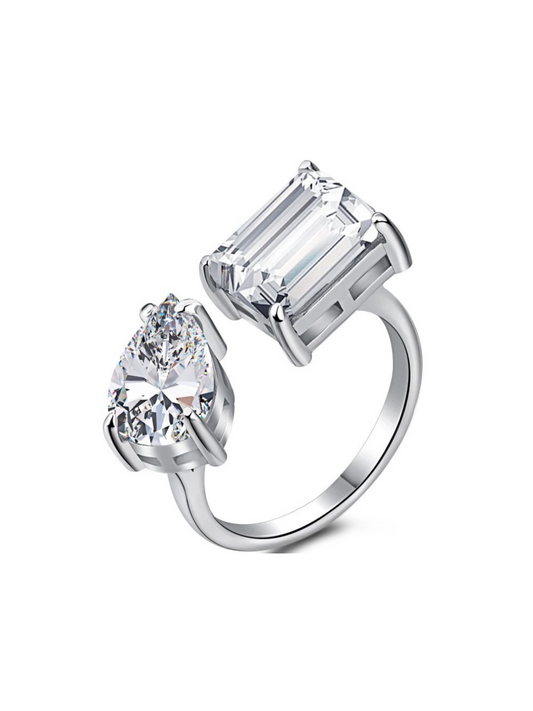Kylie Resizable Two Stone Sterling Silver Ring (Pre-Order)