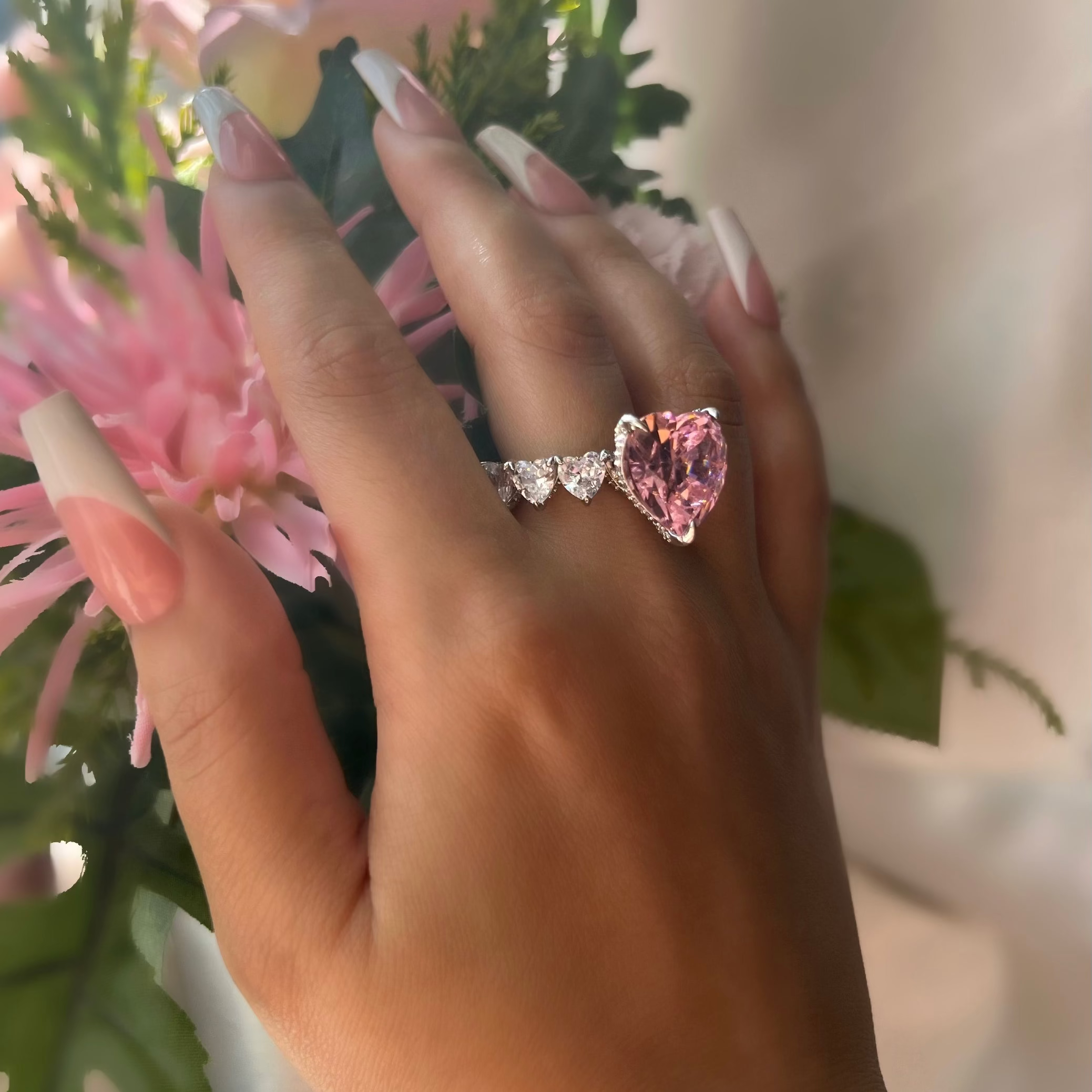 Queen Heart Cubic Zirconia Ring- Pink