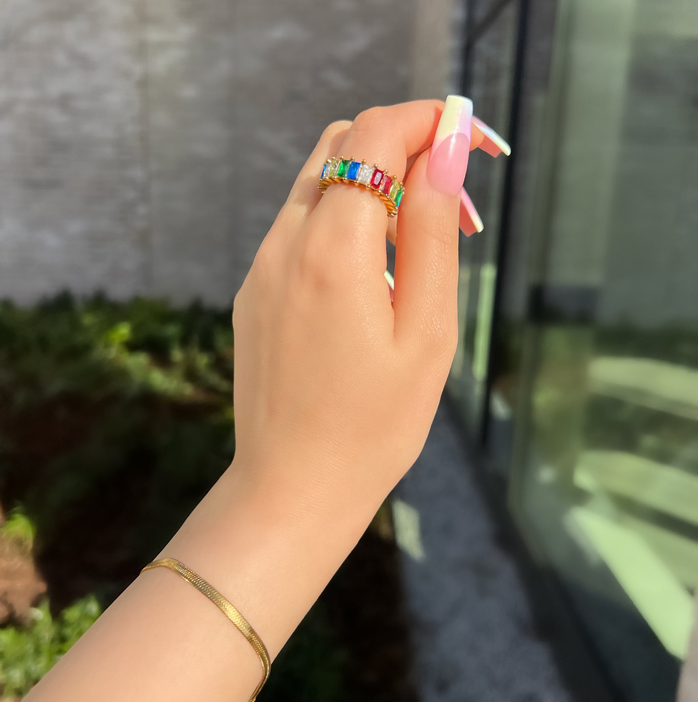 Gold Rainbow Cubic Zirconia Eternity Band Ring