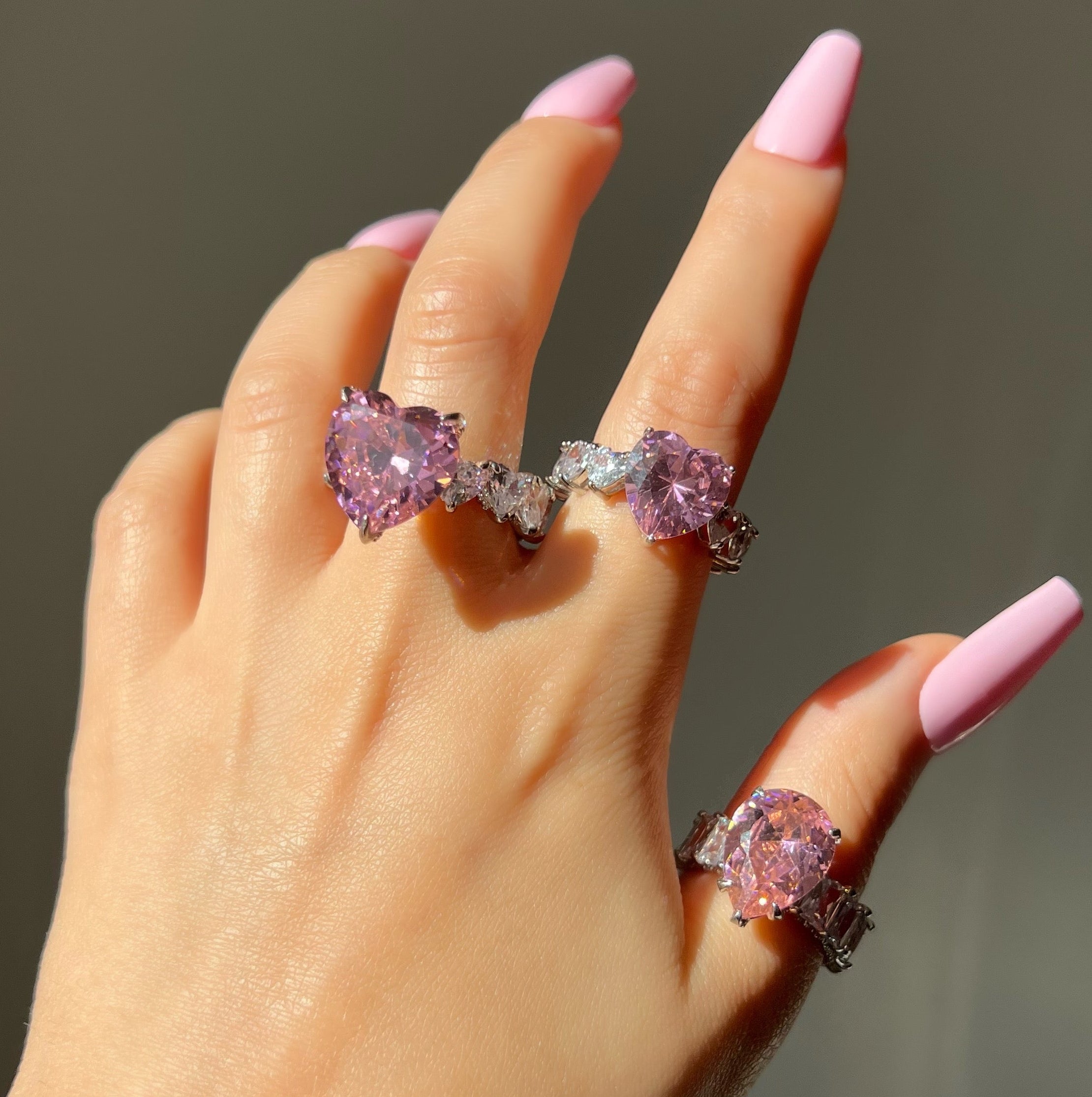 Queen Heart Cubic Zirconia Ring- Pink