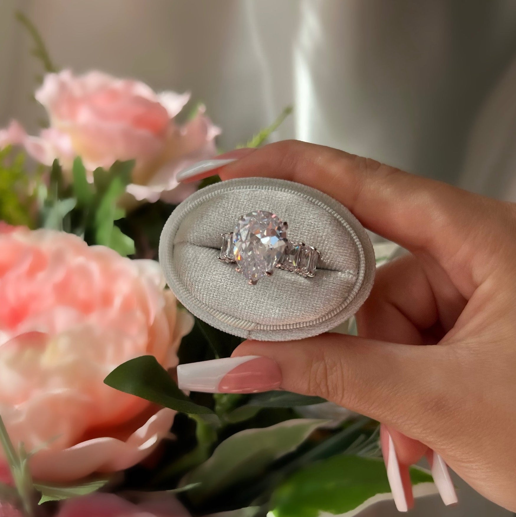 Pear Cut Baguette Ring- Silver