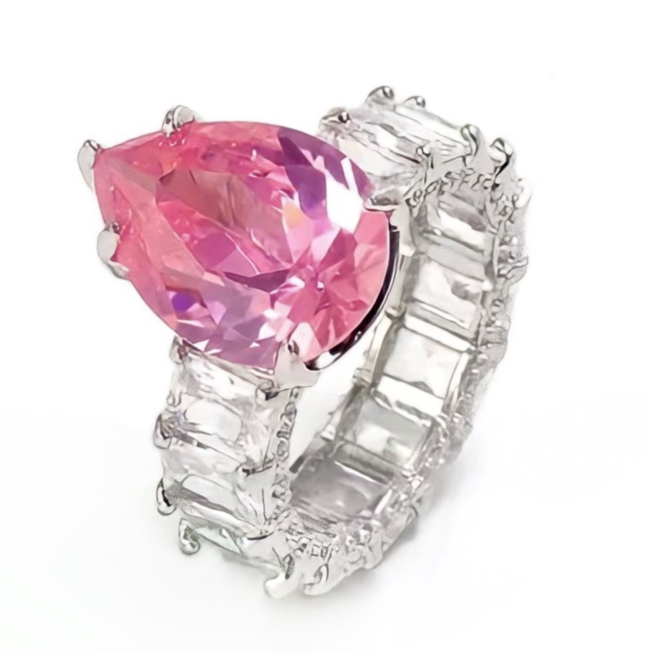 Pear Cut Baguette Ring- Pink