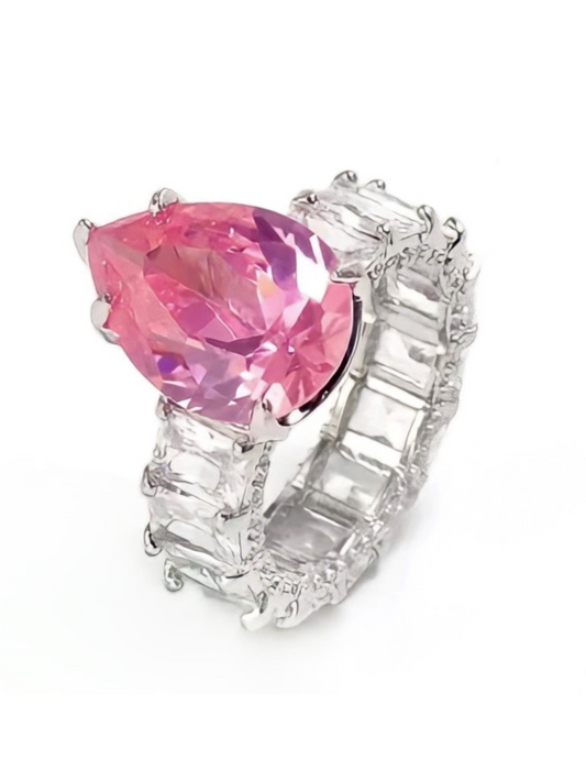 Pear Cut Baguette Ring- Pink