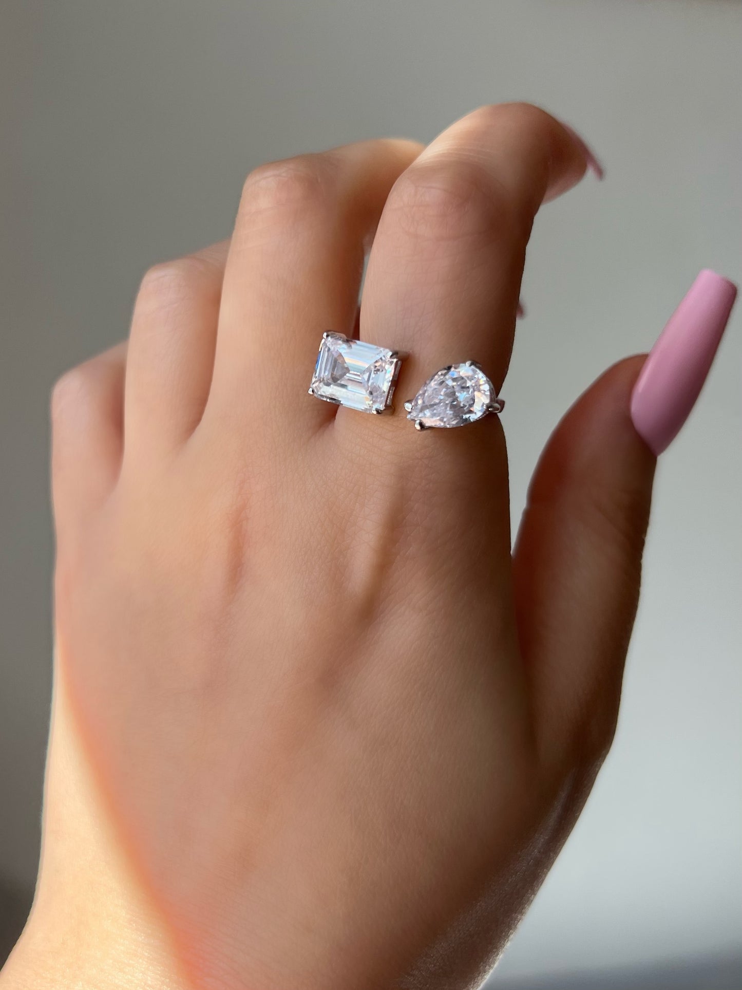 Kylie Resizable Two Stone Sterling Silver Ring (Pre-Order)