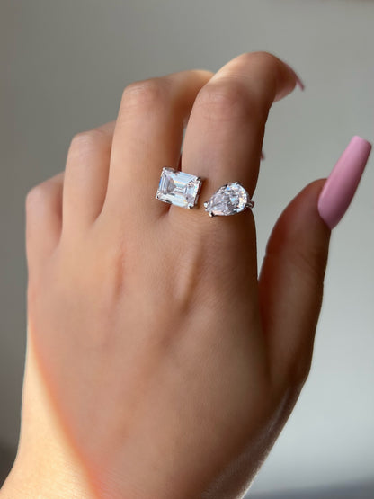 Kylie Resizable Two Stone Sterling Silver Ring (Pre-Order)